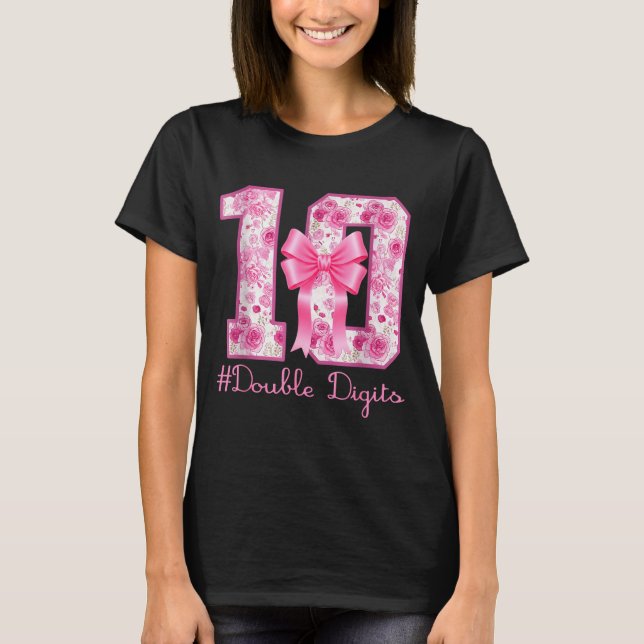 T-shirt Double Digits 10th Birthday Girl Nk Coquette Bow 1 (Devant)