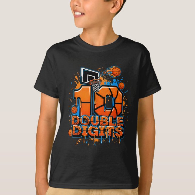 T-shirt Double Digits Birthday 10 Year Old Boy Basketball  (Devant)