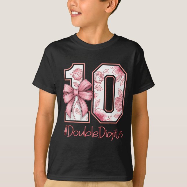 T-shirt Double Digits Birthday Girl 10th Nk Coquette Bow F (Devant)