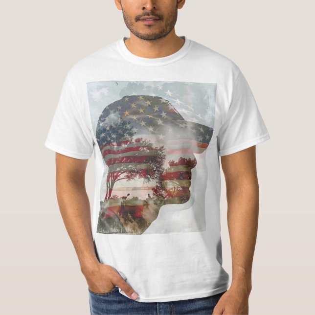 T-shirt Double exposition pour homme patriotique (Devant)