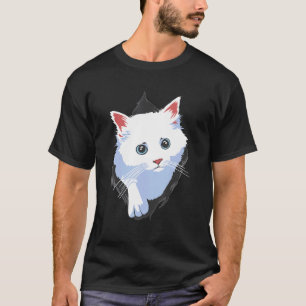 T-shirt Douce Chaton Vêtement en Tissu Déchiré Blanc Chat