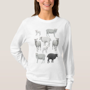 T-shirt Douille de dames de moutons noirs longue