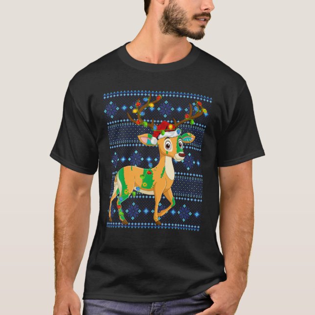 T-shirt Doux de renne moche vacances Noël Lumières Deer Ch (Devant)