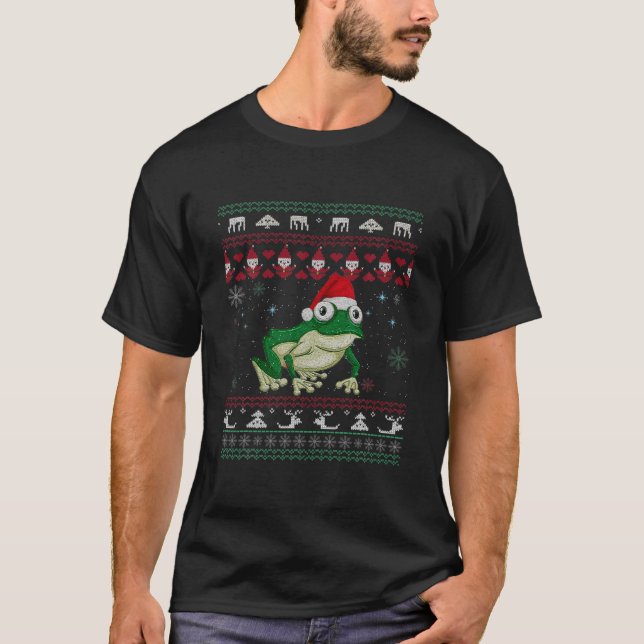 T-shirt Doux moche de Noël Adulte de grenouille Santa Hat  (Devant)