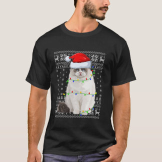 T-shirt Doux moche lumières Noël chapeau Ragdoll Chr Chat