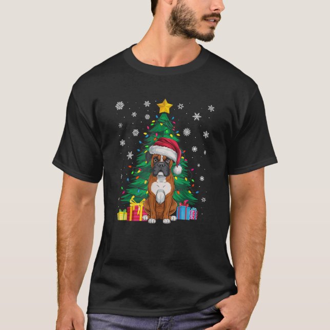 T-shirt Doux moche sapin de Noël éclatant Boxer Chien Père (Devant)