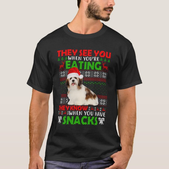 T-shirt Doux moche Shih Tzu Ils Vous Voient Manger Christm (Devant)