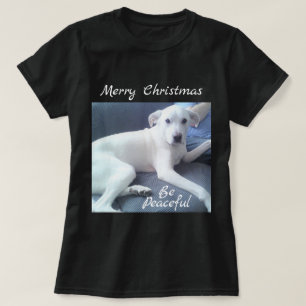 T-shirt Doux Petit Chien Blanc, Tranquille, Assis Avec Pap