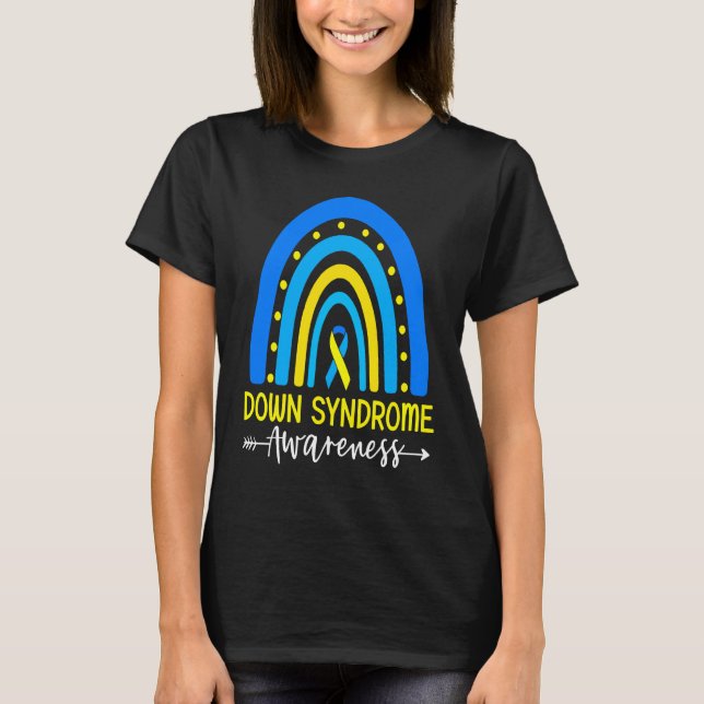 T-shirt Down Syndrome Awareness Ribbon Boho Rainbow Yellow (Devant)