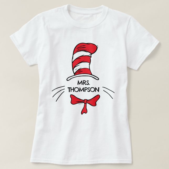 T-shirt Dr Seuss | Chat dans le Casquette Nom de l'enseign (Design devant)