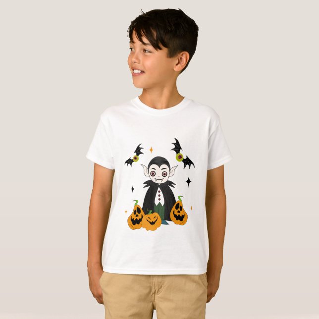 T-shirt Dracula avec citrouilles (Devant entier)