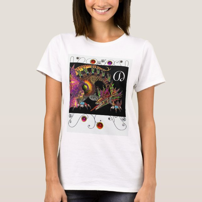 T-SHIRT DRAGO /DRAGON D'IMAGINAIRE, MONOGRAMME NOIR À VIDE (Devant)