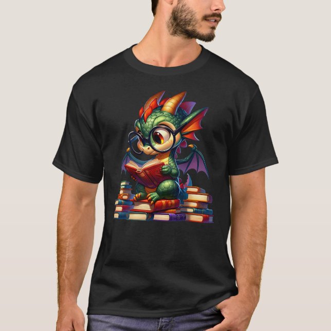 T-shirt Dragon and Books Nerds cute dragon reading a book (Devant)