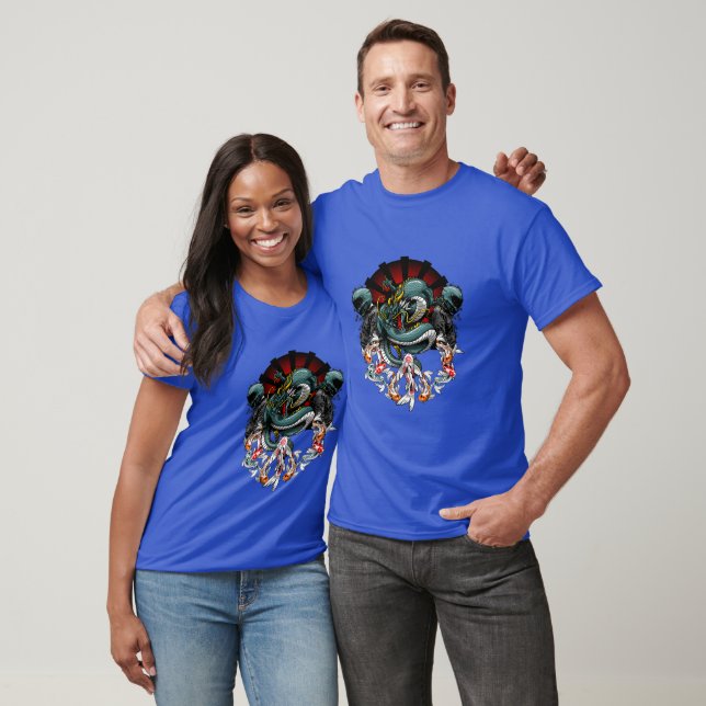 T-shirt Dragon and Koi Fish Tattoo Design - Japanese Style (Unisexe)