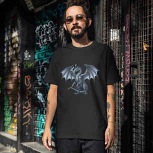 T-shirt Dragon Argent Royal Sur Fond Noir