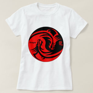 T-shirt dragon au yinyang noir et rouge