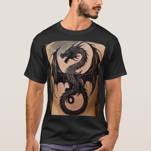 T-shirt Dragon celtique majestueux : tatouage minimaliste  (Devant)