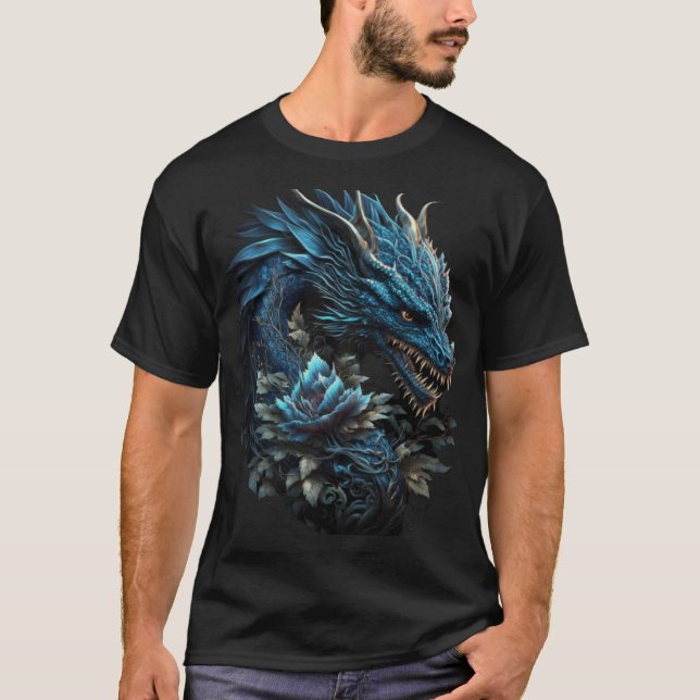 T-shirt Dragon chinois bleu E Girl Esthétique E Boy rétro  (Devant)