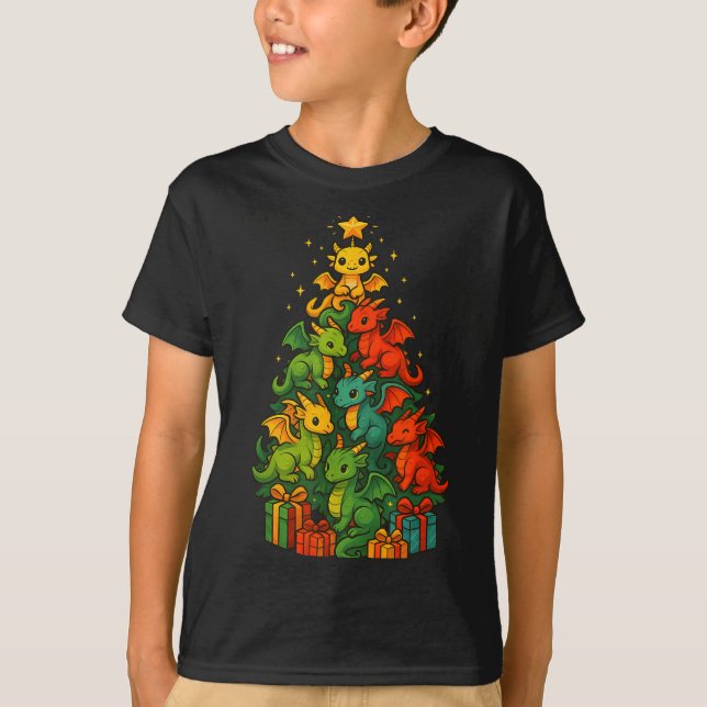 T-shirt Dragon Christmas Tree Funny Dragon Xmas  (Devant)