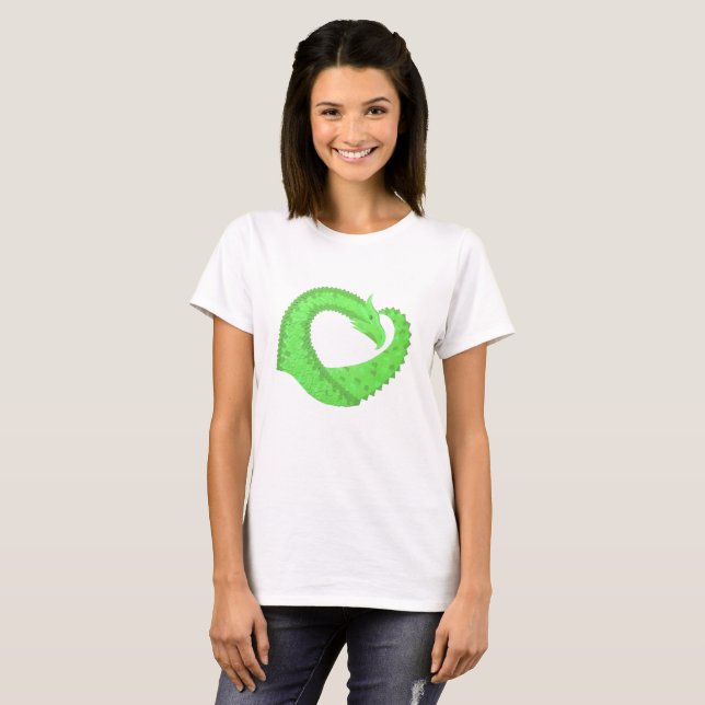 T-shirt Dragon de coeur vert citron blanc (Devant entier)