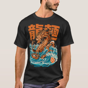T-shirt Dragon de Ramen noir au large de Kanagawa