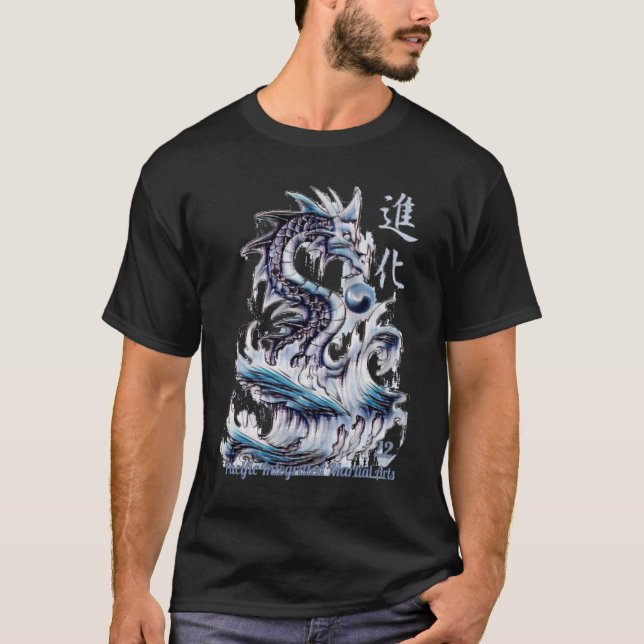 T-shirt Dragon d'eau 22 Yin Yang Kanji (Devant)