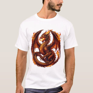 T-shirt Dragon d'Inferno Féroce avec Ailes et Anneau de Fe