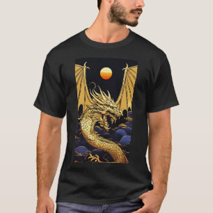 T-shirt "Dragon d'or à l'aube : une fusion vaporwave"