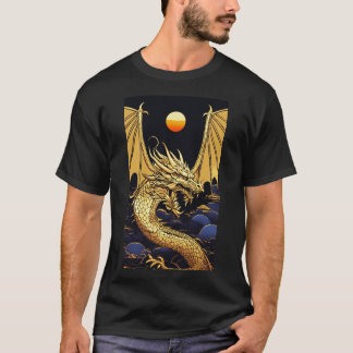 T-shirt "Dragon d'or à l'aube : une fusion vaporwave"