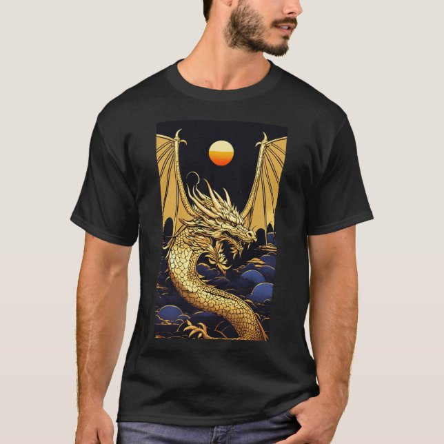 T-shirt "Dragon d'or à l'aube : une fusion vaporwave" (Devant)