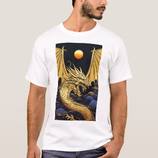 T-shirt "Dragon d'or à l'aube : une fusion vaporwave"
