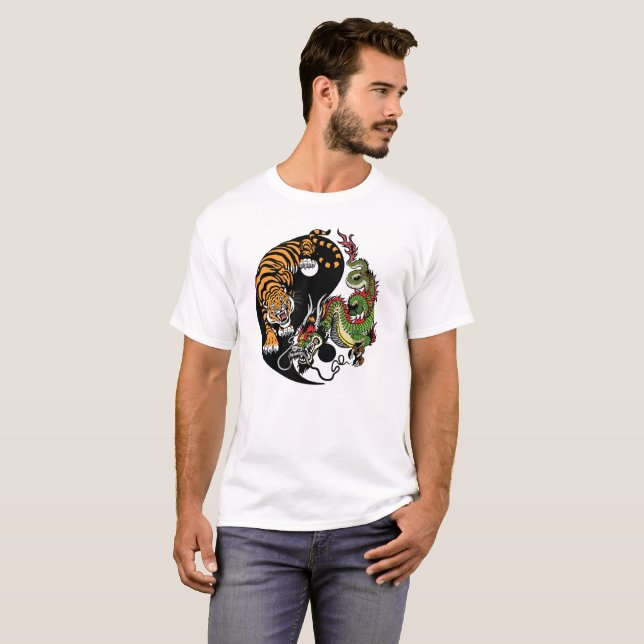 T-shirt dragon et tigre yin yang (Devant entier)