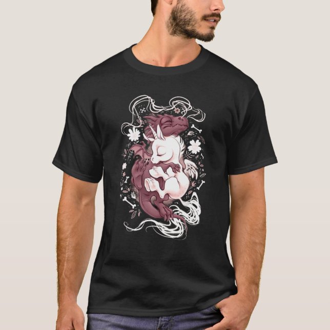 T-shirt Dragon Hug Unicorns Unicorn Lover Dragon (Devant)