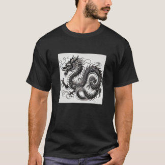 T-shirt Dragón Místico en Blanco y Negro