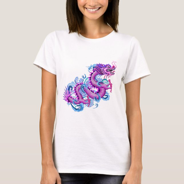T-shirt Dragon rose avec l'éclaboussure de l'eau (Devant)