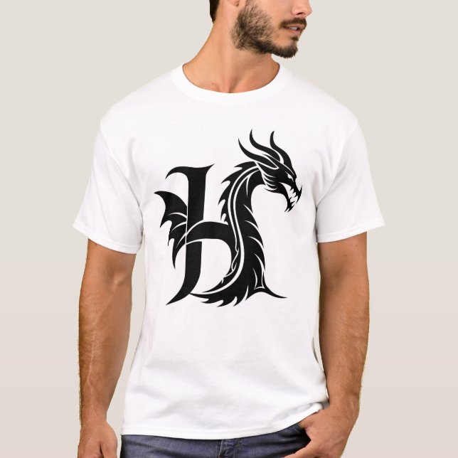 T-shirt Dragon Styled Letter H, Dragon Alphabet, Monogram (Devant)