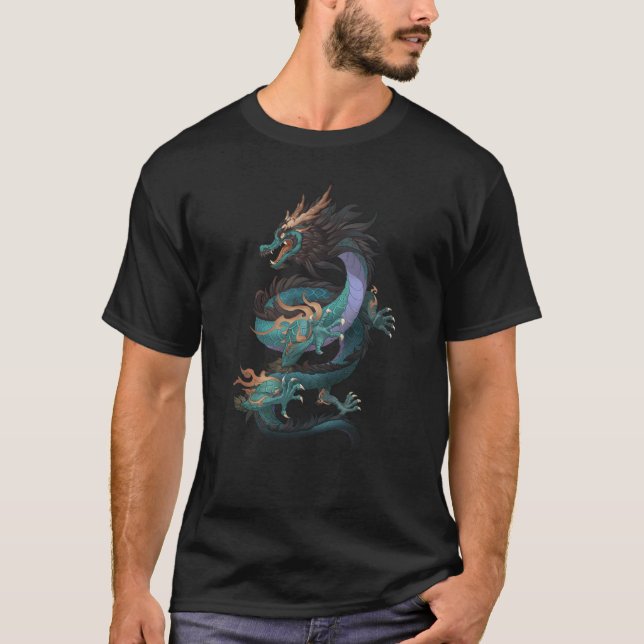 T-shirt Dragon vert, dragon chinois Dessin dessiné Illust (Devant)