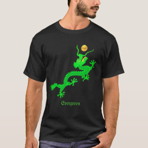 T-shirt Dragon vert volant avec balle et calligraphie en o
