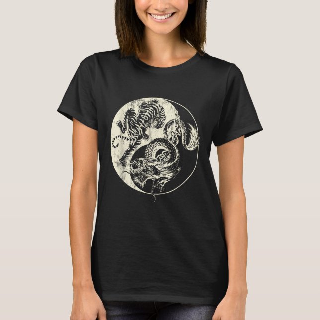 T-shirt Dragon Vs Tiger Tattoo ! Yin Et Yang Beast Combigh (Devant)