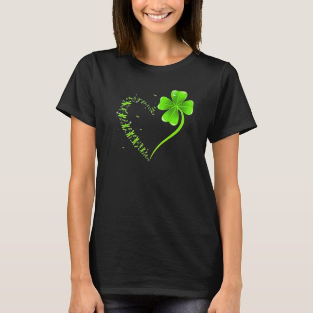 T-shirt Dragonfly heart Shamrock Heart Clover Happy St. Pa (Devant)