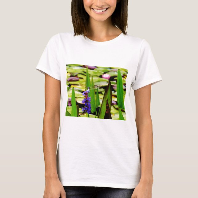 T-shirt Dragonfly lotus and purple flower (Devant)