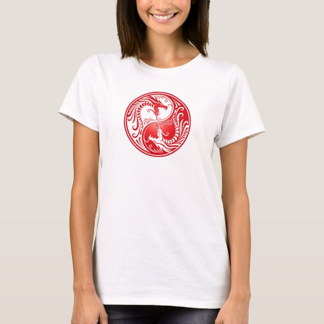 T-shirt Dragons de Yin Yang, rouges (Devant)