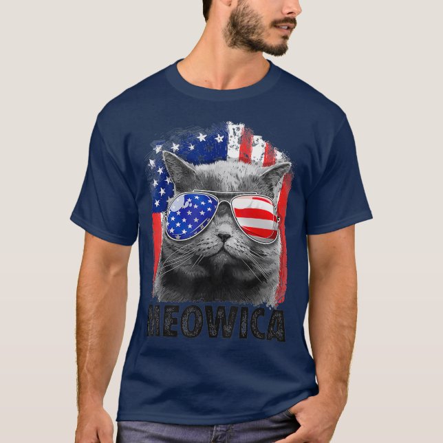 T-shirt Drapeau 4 juillet de Meowica Merica Hommes USA (Devant)