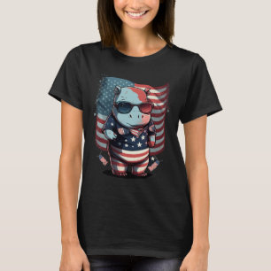 T-shirt Drapeau 4 juillet Patriotique Hippo Us