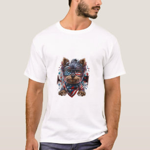 T-shirt Drapeau 4 juillet Yorkie Chien Yorkie