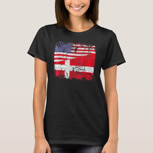 T-shirt Drapeau à moitié américain Danemark Patriotique (Devant)