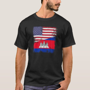 T-shirt Drapeau à moitié cambodgien T Chemise Cambodge Vin