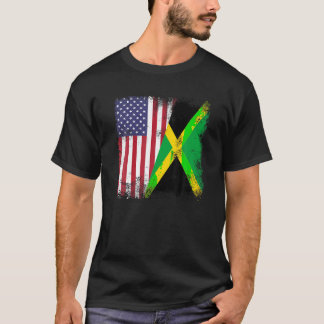 T-shirt Drapeau à moitié jamaïcain T chemise Vintage Jamaï