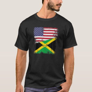 T-shirt Drapeau à moitié jamaïcain T chemise Vintage Jamaï