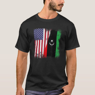 T-shirt Drapeau à moitié libyen Vintage Libye USA Cadeau